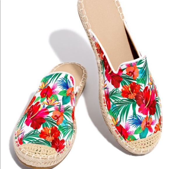 Shoes - PARADISE FLORAL ESPADRILLE MULE SLIDE SLIP ON FLAT